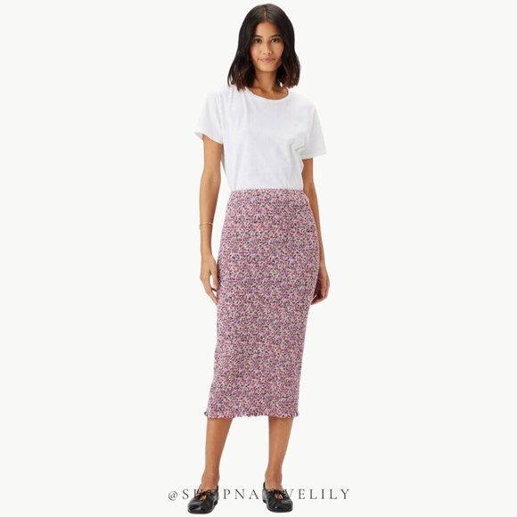 NWT Amour Vert Women's Eunice Smock Floral High Waist Midi Skirt Sz Medium, Pink - Picture 3 of 12